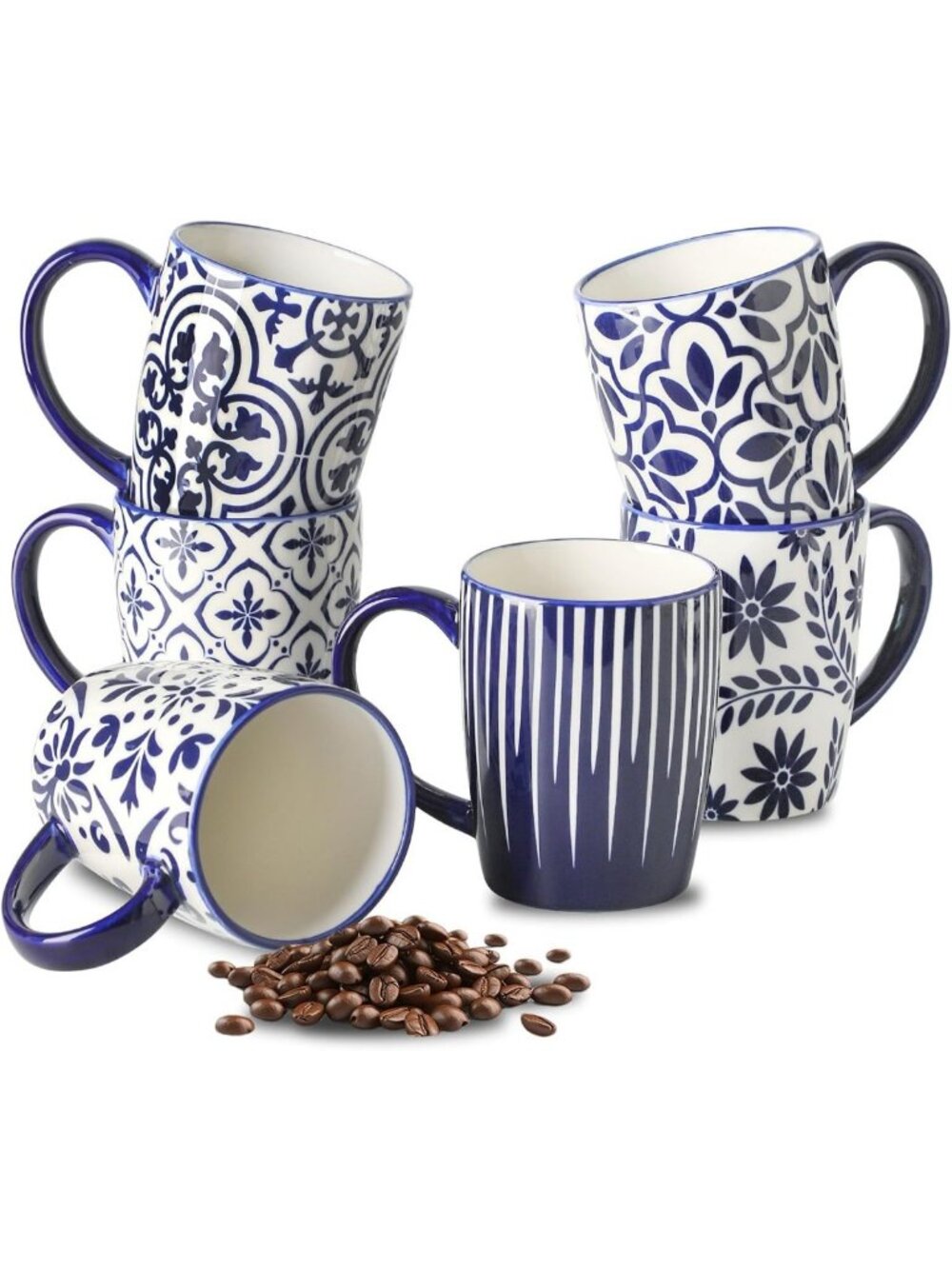 Set of 6 Ceramic Coffee Mugs, 16oz Stylish Cups for Home & Office Use